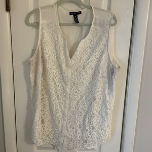 White Lace Button Up Tank